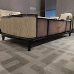 Rectangular Coffee Table with Marble-Effect Top and Natural Wood Veneer Detailing